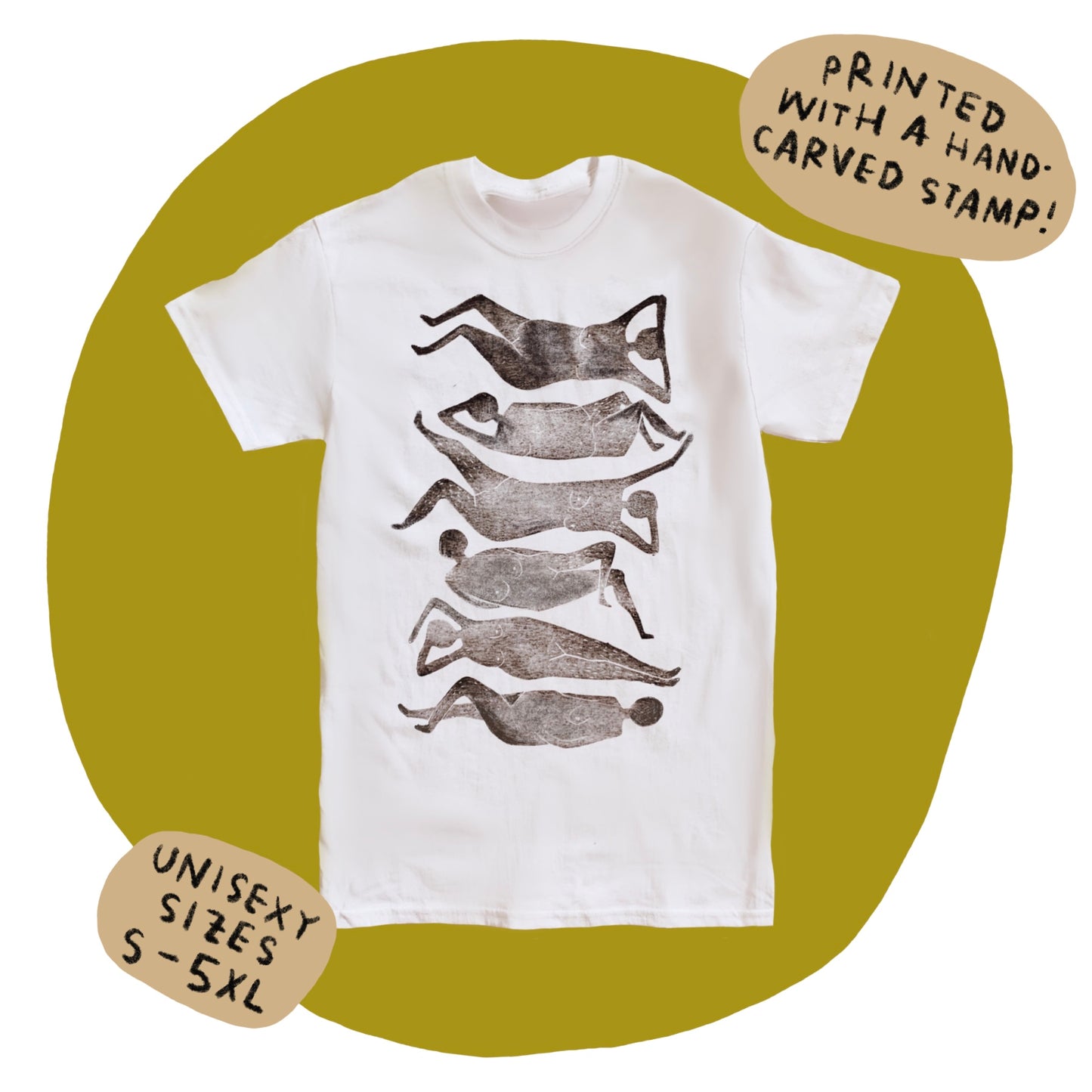 2024 STUDIO SALE ~ NAKEDS IN THE SUN Hand-stamped 100% Cotton Tee