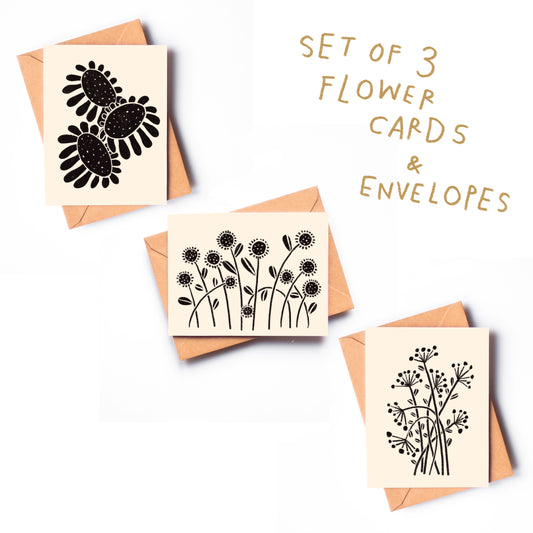 3 PACK FLOWER GREETING CARDS